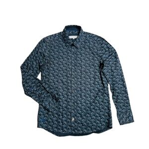 John Lennon Blue Casual Button Down Shirt with Paisley Print